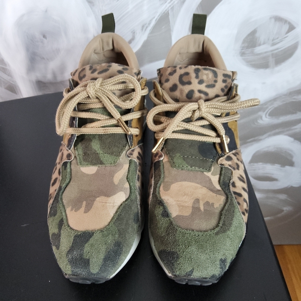 STEVE MADDEN Wmns Sz 9M Green Camo Animal Print Sneaker FashionCore Wedge Shoes - Picture 2 of 11